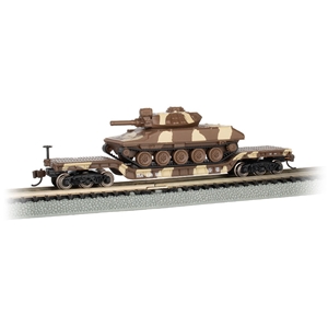 52' Center Depressed Flat Car - with Desert Camo Sheridan Tank