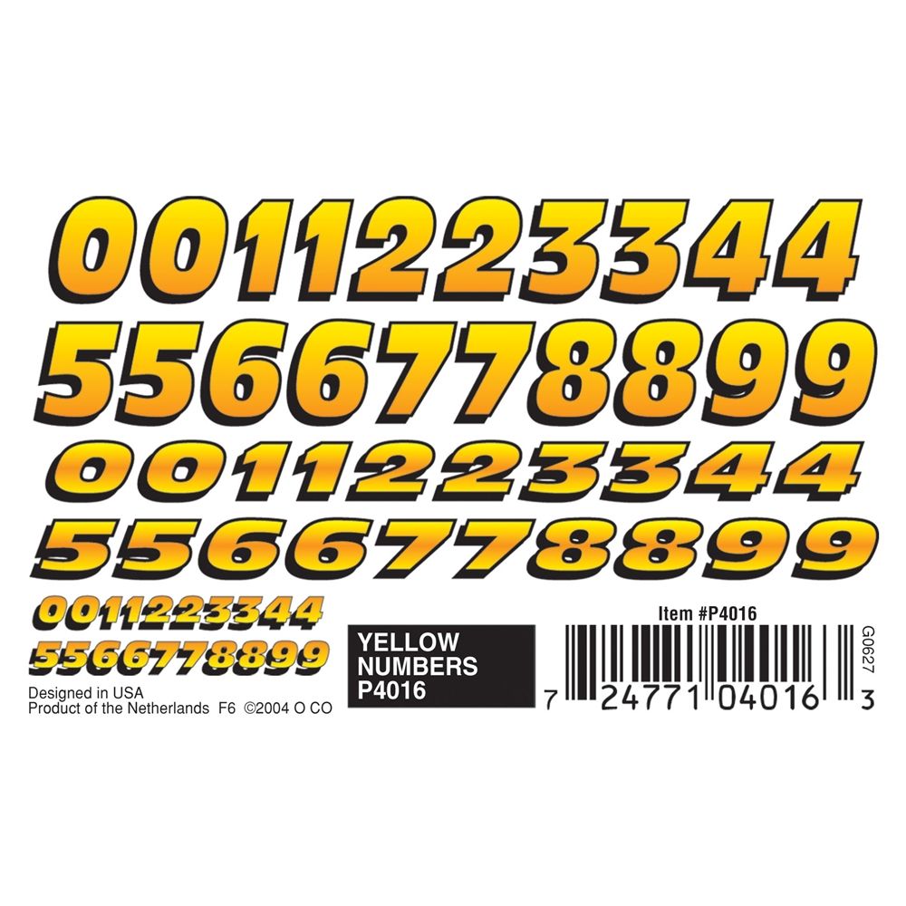 Yellow Numbers Dry Transfer