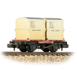 377-340B Conflat Wagon BR Bauxite (Early) with 2 BR White AF Containers