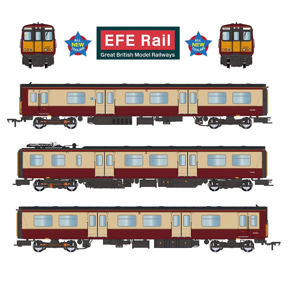Class 314 3-Car EMU 314201 Strathclyde PTA Carmine & Cream
