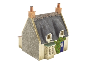 44-122G Thatched Cottage - Grey Stone & Blue Door