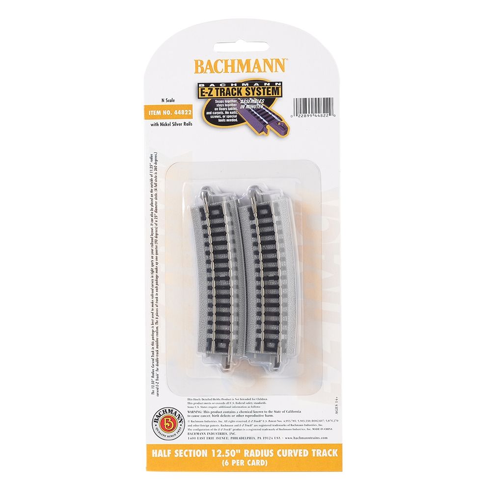 Half Section 12.50'' Radius Curved Track (6/Card)