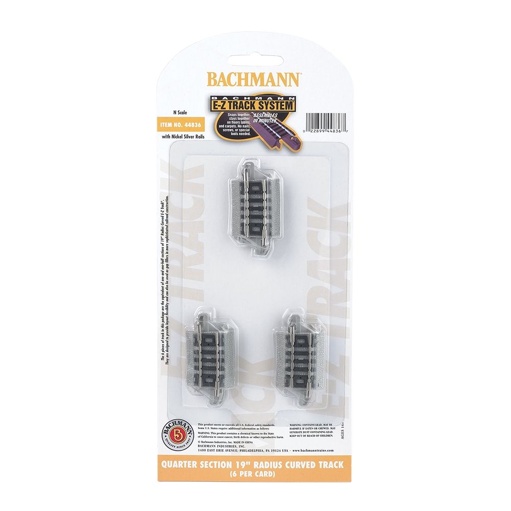 Quarter Section 19'' Radius Curved Track (6/Card)