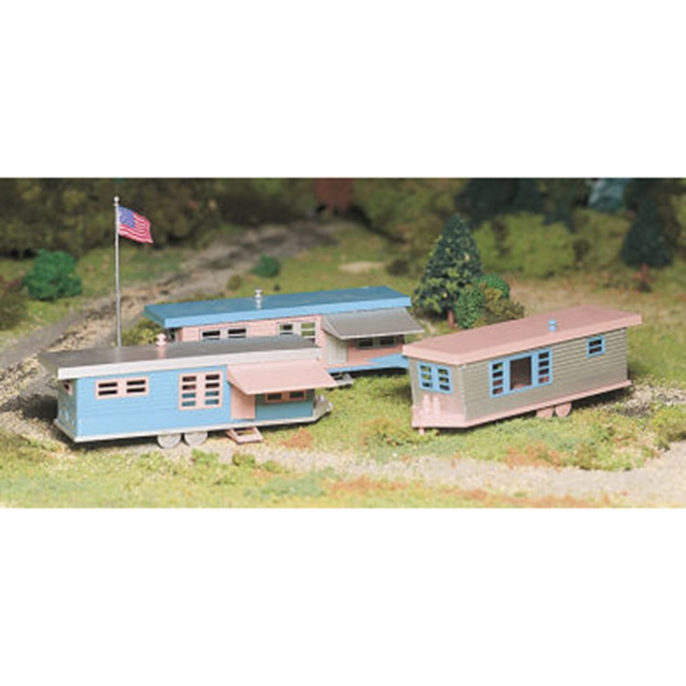 Trailer Park with Three Trailers & Flag Pole with Flag