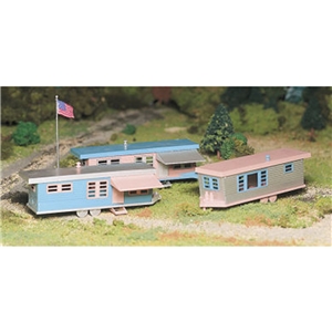 Trailer Park with Three Trailers & Flag Pole with Flag