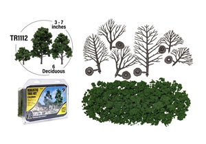 3"-7" Medium Green Deciduous Trees (6/Kit)