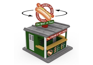 Laser-Cut Kit, Hot Dog Booth with Lights & Rotating Banner