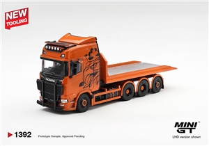 Scania 770S B8x4NA Hooklift Flatbed Orange (RHD)