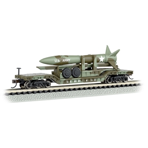 52' Center Depressed Flat Car - Olive Drab Military With Missile