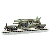 52' Center Depressed Flat Car - Olive Drab Military With Missile