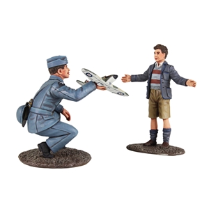 RAF Pilot with Model Spitfire and Child - 2 Piece Set