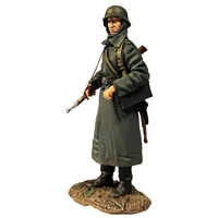 German Volkgrenadier Standing with Ammo Can in Greatcoat