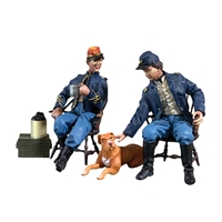 Good Friends & Good Conversation - Two Seated Union Officers with Dog