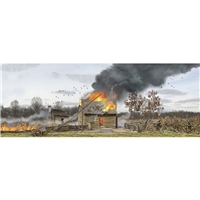The Frontier Ablaze - Burning Cabin Scenic Backdrop 31" x 13"