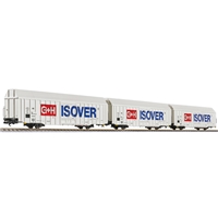 3-unit set, large goods wagon, Hbbks, DB, "G+H ISOVER", Ep.V (lang)