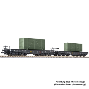 L230170 2-unit set flat wagons, Ep.II, load camouflaged cases