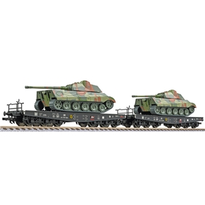 L230173 2-Unit Set H0 Flat Wagons with Camouflaged Tanks, DRB, Ep.II