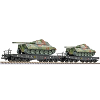 2-Unit Set H0 Flat Wagons with Camouflaged Tanks, DRB, Ep.II