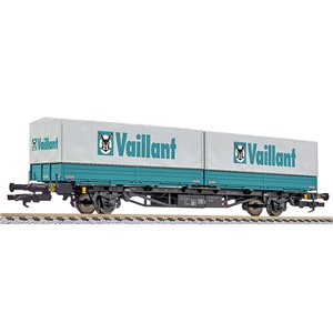 flat wagon, period IV, DB, Lgjs 571.1, 440 4 621-0, with 2 intermodal