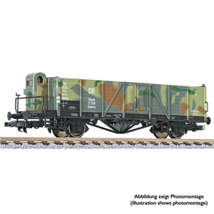L235281 Open wagon, Ommru, with cabin, camouflage