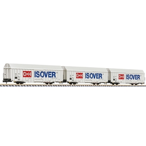 L260159 3-unit set, large goods wagon, Hbbks, DB, "G+H ISOVER", Ep.V (lang)