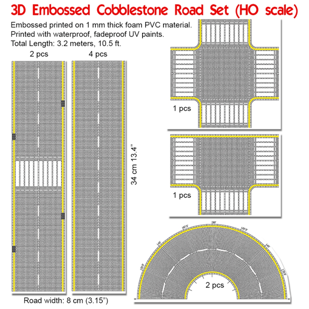 HO Scale UV Printed 3D PVC Road Set (Cobblestone)