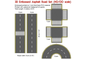 P3D-UV-02 HO Scale UV Printed 3D PVC Road Set (Asphalt)