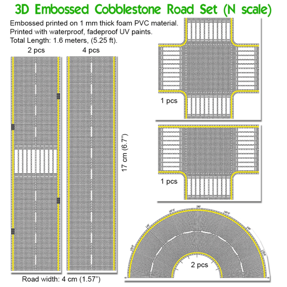 N Scale UV Printed 3D PVC Road Set (Cobblestone)