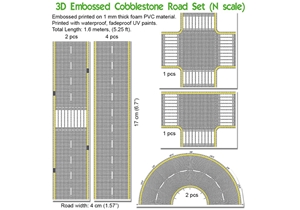 P3D-UV-03 N Scale UV Printed 3D PVC Road Set (Cobblestone)