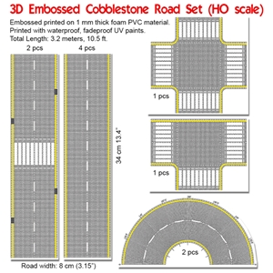 P3D-UV-04 N Scale UV Printed 3D PVC Road Set (Asphalt)