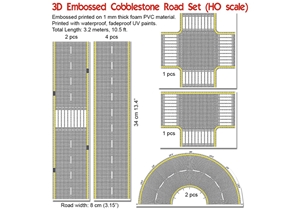P3D-UV-04 N Scale UV Printed 3D PVC Road Set (Asphalt)