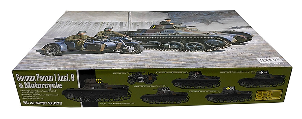 Academy 1/35 Scale German Panzer I Ausf.B & Motorcycle Model Kit – Unassembled Plastic