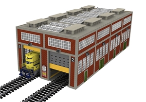 PLS-035 O Scale Dual Stall Modern Engine House w/Motorized Doors