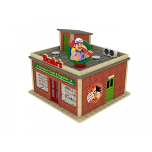 PLS-042 O Scale Hardware Shop w/Rotating Banner and Window Lights