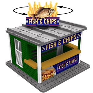 PLS-045 O Scale Fish & Chips Stand with Rotating Banner and Illumination
