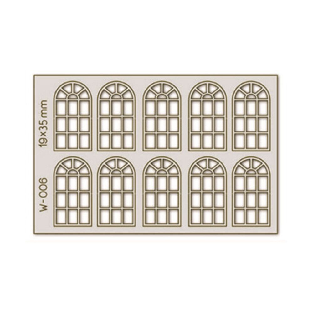 10 pcs 19X35mm 14 Pane Arched Windows H0/00
