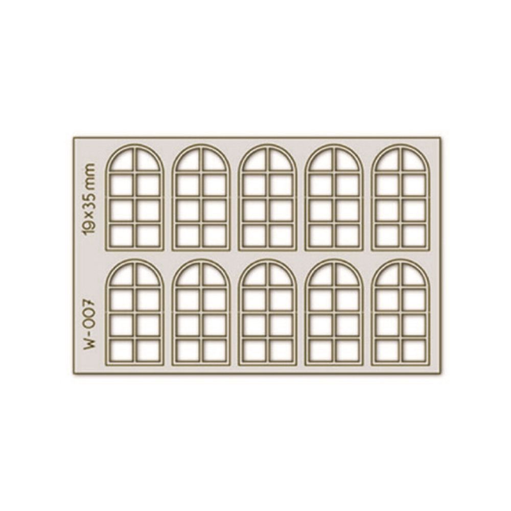 10 pcs 19X35mm 8 Pane Arched Windows H0/00