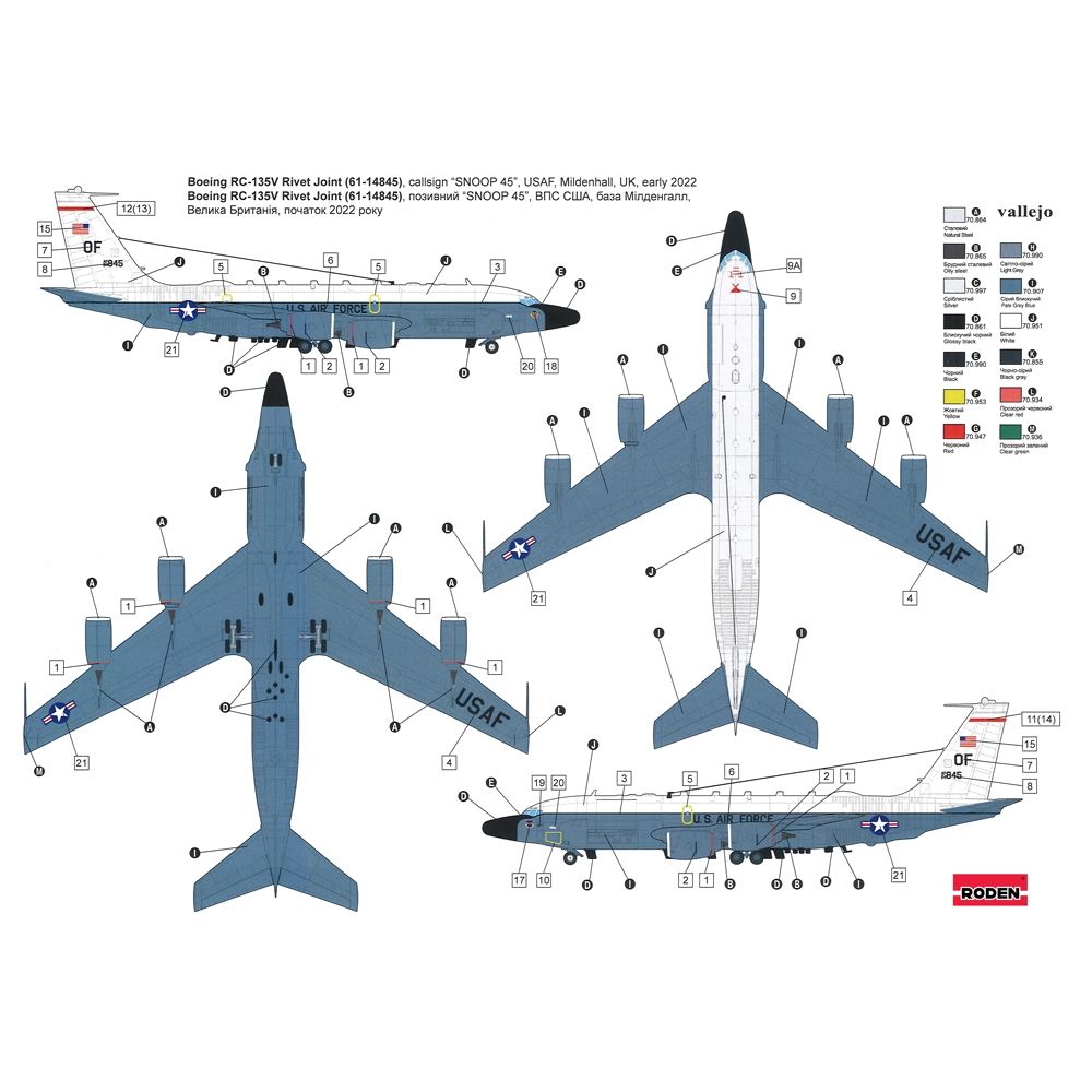 thumbnail image 2 of Roden 1/144 Boeing RC-135V/W Rivet Joint Plastic Model Kit, Military Airplane, Unassembled 2 of 4