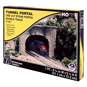 HO Cut Stone Double Tunnel Portal