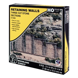 HO Cut Stone Retaining Wall (x3)