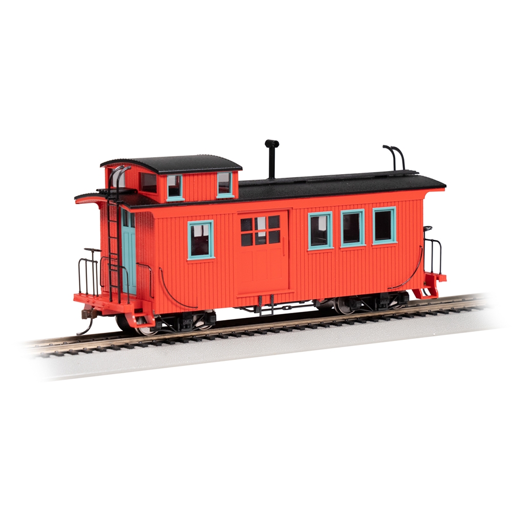 Wood Side-Door Caboose - Painted Unlettered - Red (Green Window Trim)